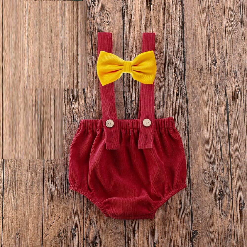 Winnie the Pooh Outfit boy Bow tie Clothes Romper Diaper Cover suspenders smash